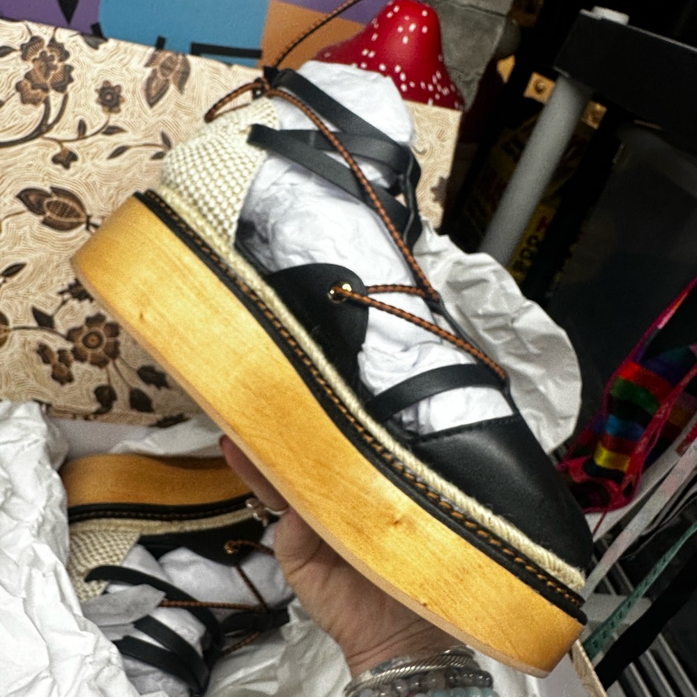 NEW!!! ULLA JOHNSON Salinas Flatform Espadrille Sandals NOIR - 37 $445 - Picture 10 of 12